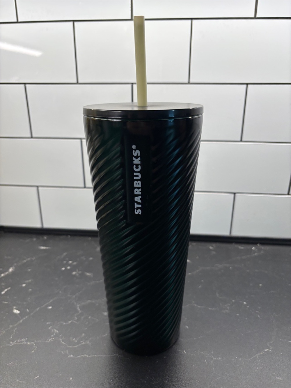 Starbucks Forest Green Spiral Tumbler with Pale Straw